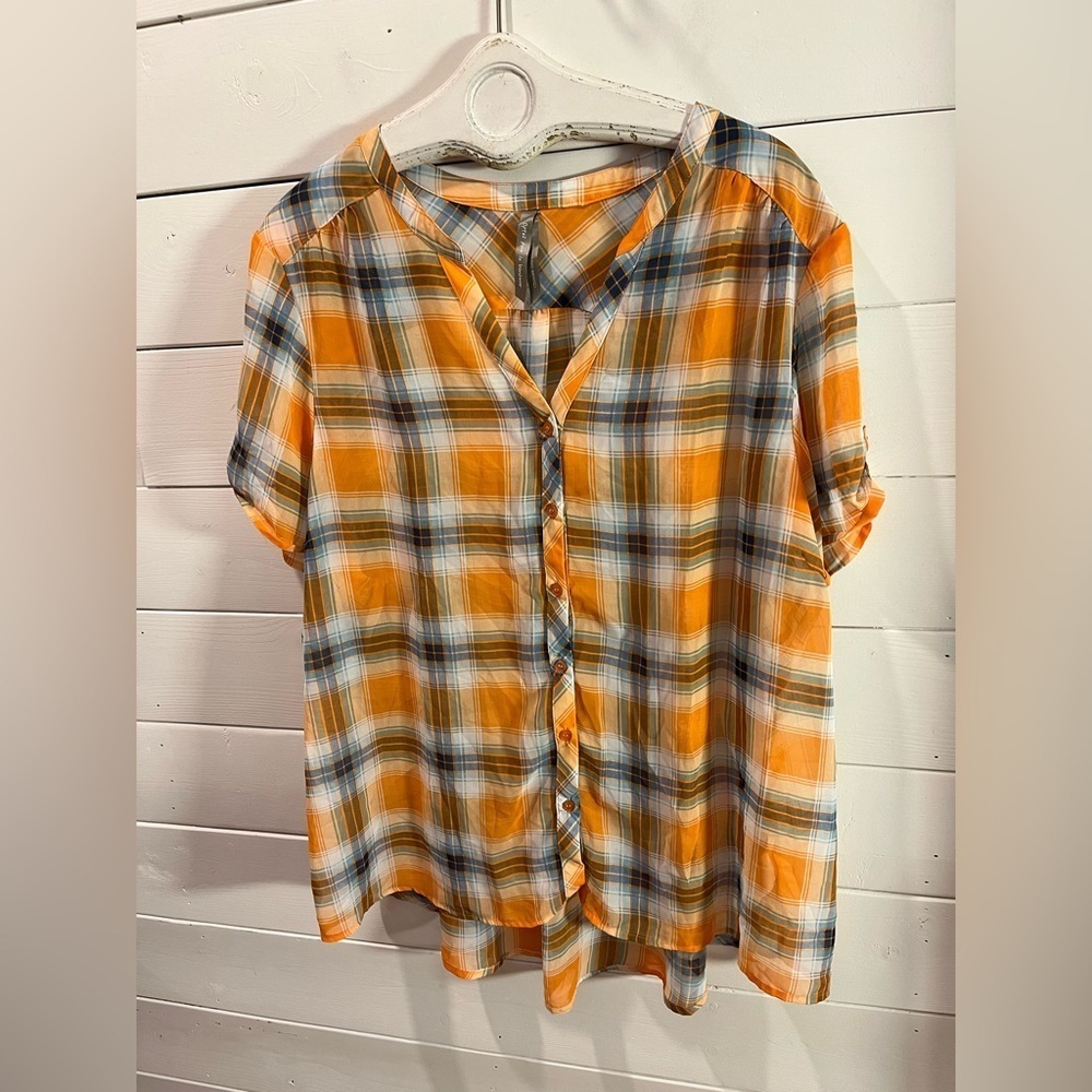 PENNINGTONS – Orange & Blue Plaid Button-Up Blouse – Size 3X - Picture 9 of 11